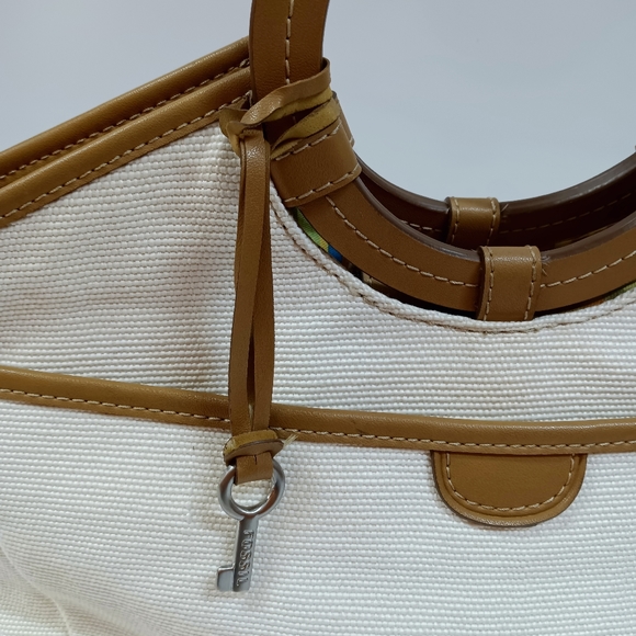 Fossil Canvas & Leather Small Tote with Long Crossbody /Shoulder Strap - Picture 8 of 15